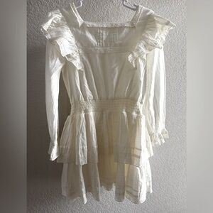 Mini Boden Dress cream size 6-7 T girls ruffles long sleeve summer cotton